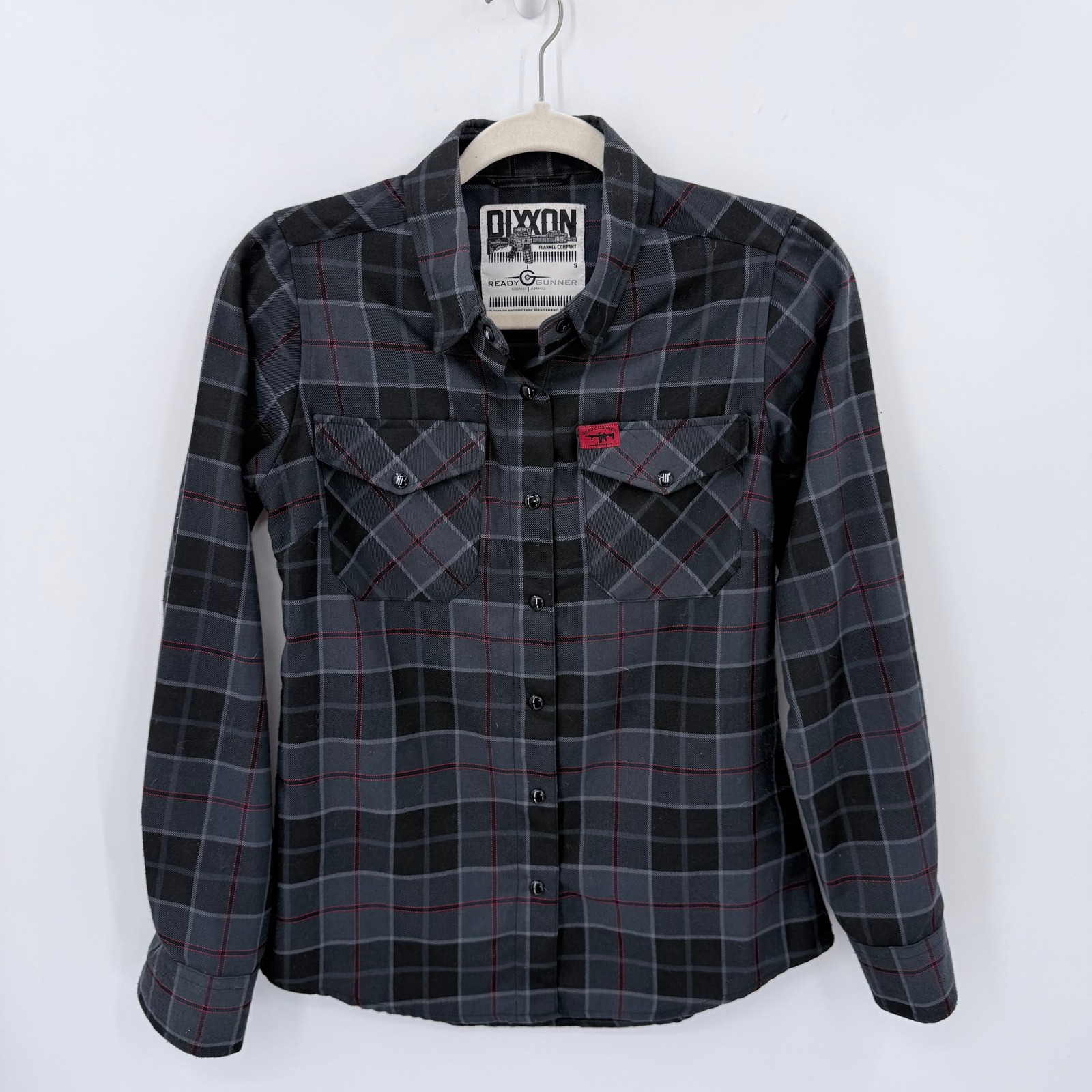 Dixxon Flannel Co X Ready Gunner Small Plaid D-Tech Snap Button Shirt Gray Black